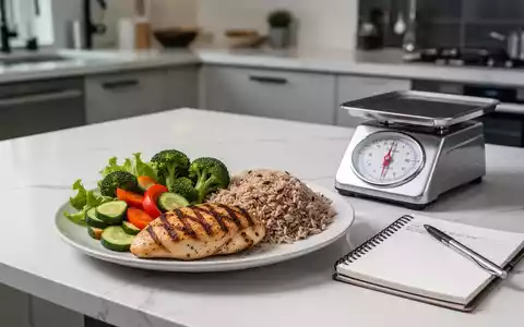 Gesunde Mahlzeit mit Proteinen und Kohlenhydraten auf einer Küchenwaage als Symbol für sportliche Ernährung. - Foto: über boerse-global.de