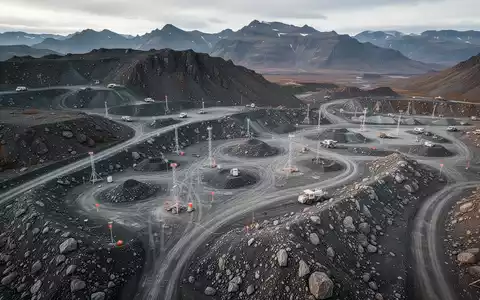 Luftaufnahme einer weitläufigen, rauen Bergbaulandschaft zur Erkundung seltener Erden. - Foto: über boerse-global.de