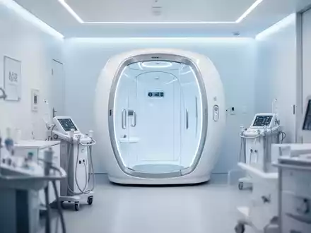 Modernes, minimalistisches medizinisches Wellness-Zentrum mit einer Kryotherapie-Kammer in heller, professioneller Umgebung. - Foto: über boerse-global.de
