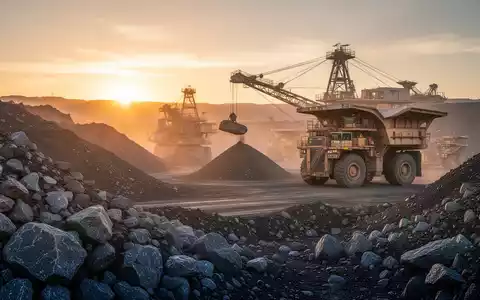 Moderne Bergbauanlage bei Sonnenaufgang mit Fokus auf Rohstoffe und industrielle Ausrüstung - Foto: über boerse-global.de