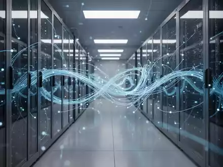 Abstrakte Darstellung eines digitalen Netzwerks in einem modernen Serverraum als Symbol für KI-Transparenz und Daten. - Foto: über boerse-global.de