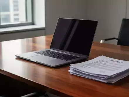 Ein moderner, minimalistischer Büroarbeitsplatz mit einem Laptop und juristischen Unterlagen auf einem Schreibtisch. - Foto: über boerse-global.de