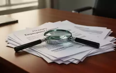 Aktenordner und Arbeitsverträge auf einem Schreibtisch mit einer Lupe als Symbol für rechtliche Prüfung. - Foto: über boerse-global.de