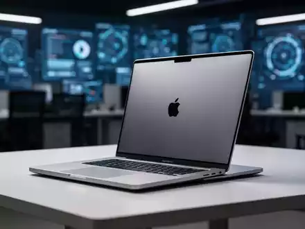 Ein schlankes MacBook Pro auf einem minimalistischen Schreibtisch, das sein Premium-Design und moderne Hardware-Integration hervorhebt. - Foto: über boerse-global.de