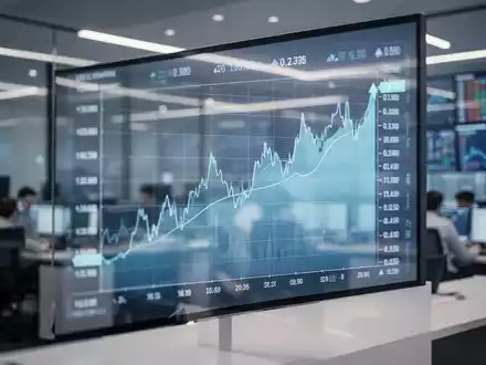 Digitale Finanzmarktanzeige mit Aktienkursverläufen in einem modernen Handelsraum. - Foto: über boerse-global.de