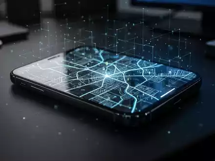 Ein Smartphone auf einem Schreibtisch mit digitaler Kartenansicht, die Sicherheitsrisiken durch Standortdaten symbolisiert. - Foto: über boerse-global.de