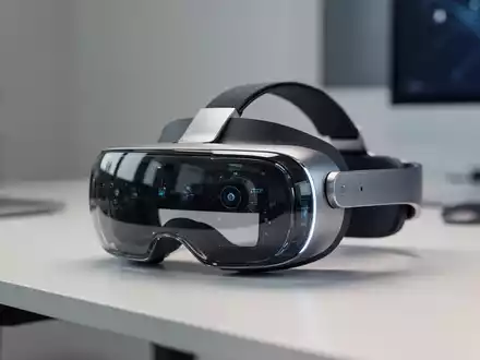 Hochwertiges Spatial-Computing-Headset auf einem minimalistischen Schreibtisch in einer professionellen Arbeitsumgebung. - Foto: über boerse-global.de