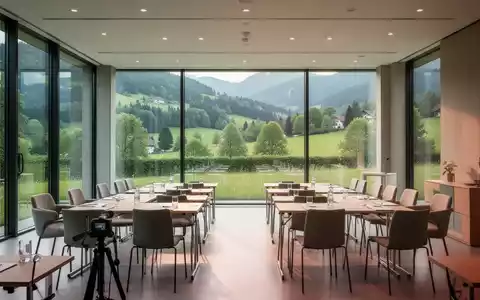 Ein heller, moderner Seminarraum mit Blick auf eine grüne Landschaft in der Holsteinischen Schweiz. - Foto: über boerse-global.de