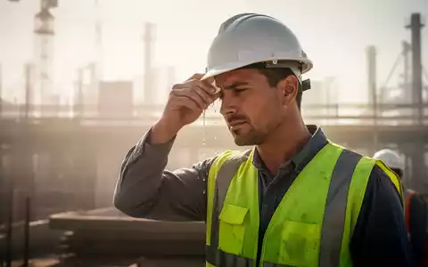 Ein Bauarbeiter wischt sich bei extremer Hitze den Schweiß von der Stirn, während er im Freien arbeitet. - Foto: über boerse-global.de