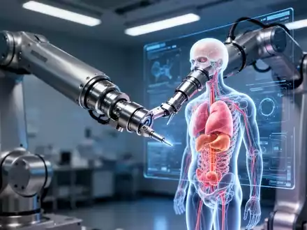 Roboterarm interagiert mit 3D-Anatomiemodell in Hightech-Labor. - Foto: über boerse-global.de