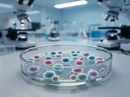 Mikroskopische Aufnahme von Stammzellen in einer Petrischale in einem modernen medizinischen Labor. - Foto: über boerse-global.de