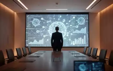 Eine Führungskraft in einem modernen Konferenzraum vor einer digitalen Datenvisualisierung zum Thema künstliche Intelligenz. - Foto: über boerse-global.de