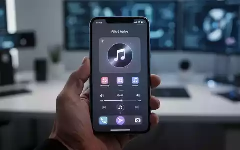 Modernes Smartphone mit einem Musik-Widget auf dem Startbildschirm in einer hellen Arbeitsumgebung. - Foto: über boerse-global.de