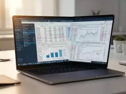 Ein moderner Arbeitsplatz mit einem Laptop, auf dem Finanztabellen und Datenanalysen zu sehen sind. - Foto: über boerse-global.de