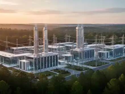 Moderne, großflächige Rechenzentrumsanlage in ländlicher Landschaft bei Sonnenuntergang. - Foto: über boerse-global.de