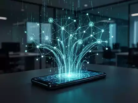Leuchtendes digitales Netzwerk zu Cybersicherheit und Datenschutz auf einem Smartphone-Bildschirm. - Foto: über boerse-global.de