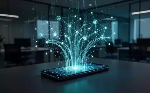 Leuchtendes digitales Netzwerk zu Cybersicherheit und Datenschutz auf einem Smartphone-Bildschirm. - Foto: über boerse-global.de