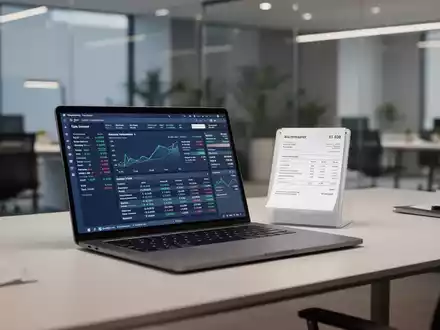 Moderner Schreibtisch mit Laptop und digitalen Rechnungsdokumenten als Symbol für AGB-Anpassungen und Digitalisierung. - Foto: über boerse-global.de