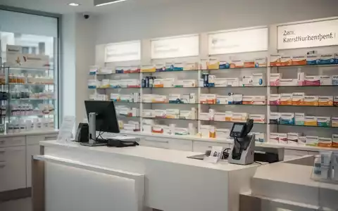 Ein moderner Apothekentresen mit Medikamentenregalen im Hintergrund als Symbol für die lokale Gesundheitsversorgung. - Foto: über boerse-global.de