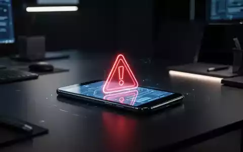 Ein Smartphone mit Warnsymbol auf einem modernen Büroschreibtisch als Symbol für Cybersicherheit und Online-Betrug. - Foto: über boerse-global.de