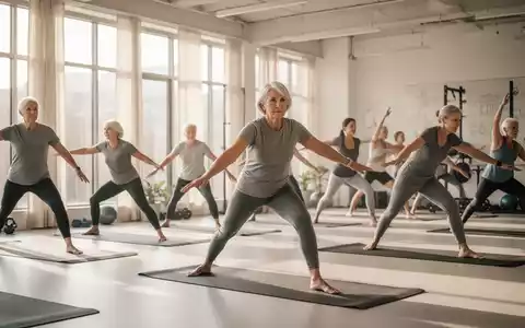 Eine Gruppe von Menschen über 40 Jahren bei einer gemeinsamen Fitness- und Yoga-Einheit in einem modernen Sportstudio. - Foto: über boerse-global.de