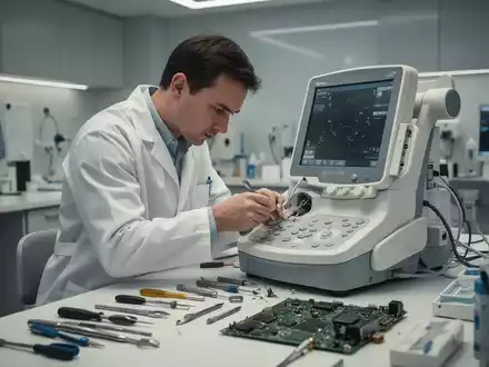 Techniker bei der professionellen Reparatur eines medizinischen Geräts in einer modernen Arztpraxis. - Foto: über boerse-global.de