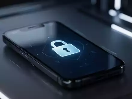 Moderner Smartphone-Bildschirm mit sicherem digitalen Schloss-Symbol in professioneller, gedämpfter Tech-Umgebung. - Foto: über boerse-global.de