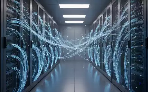 Moderner High-Tech-Serverraum mit blauen Glasfaserkabeln als Symbol globaler KI-Infrastruktur. - Foto: über boerse-global.de