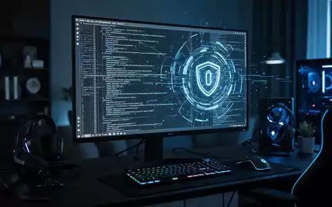 Dunkles, modernes Computer-Setup mit leuchtendem Code auf dem Monitor, das eine digitale Cybersicherheitsbedrohung darstellt. - Foto: über boerse-global.de