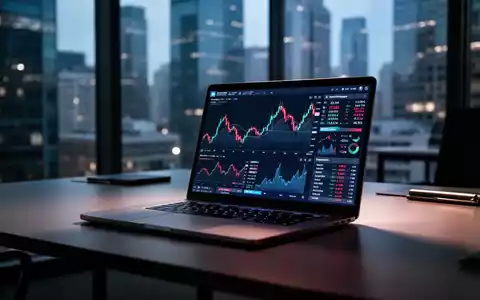 Digitales Finanz-Dashboard mit volatilen Aktienkursen und Datenvisualisierungen auf einem Laptop-Bildschirm. - Foto: über boerse-global.de