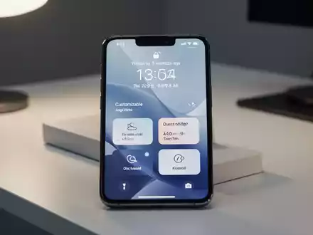Ein modernes Smartphone auf einem minimalistischen Schreibtisch zeigt einen personalisierten Sperrbildschirm mit Widgets. - Foto: über boerse-global.de
