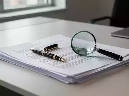 Ein Schreibtisch mit juristischen Dokumenten, einem Füllfederhalter und einer Lupe als Symbol für die rechtliche Prüfung. - Foto: über boerse-global.de