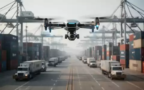 Moderne Drohne über einem industriellen Logistikzentrum zur Veranschaulichung betrieblicher Transportrisiken. - Foto: über boerse-global.de
