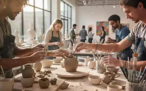 Menschen arbeiten gemeinsam in einem hellen Atelier an Keramik- und Kunstprojekten zur Förderung der sozialen Inklusion. - Foto: über boerse-global.de