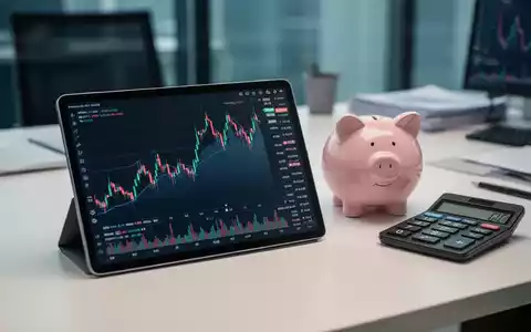 Ein moderner Schreibtisch mit einem Tablet, das Aktienkurse anzeigt, und einem Sparschwein als Symbol für Altersvorsorge. - Foto: über boerse-global.de