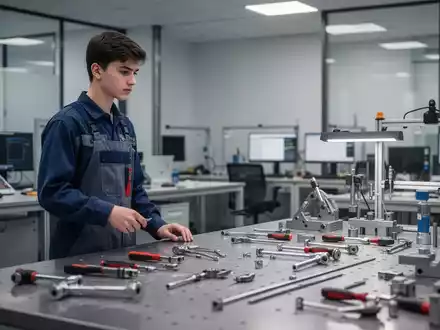 Ein junger Auszubildender an einem modernen Arbeitsplatz in einer Werkstatt. - Foto: über boerse-global.de