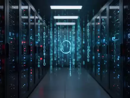 Dunkler Serverraum mit blauen und roten Leuchten, die Cybersicherheitsinfrastruktur und digitale Bedrohungsaktivität darstellen. - Foto: über boerse-global.de