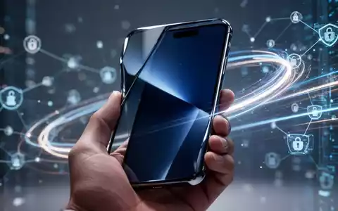 Schlankes iPhone in einer Hand vor verschwommenem digitalem Hintergrund, der mobile Sicherheit und Software-Updates darstellt. - Foto: über boerse-global.de