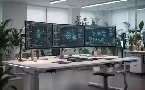 Moderner, ergonomischer Arbeitsplatz mit höhenverstellbarem Schreibtisch und moderner technischer Ausstattung. - Foto: über boerse-global.de