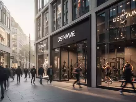 Moderne Ladenfassaden und Fitnessstudios in einer belebten deutschen Innenstadt bei Tageslicht. - Foto: über boerse-global.de