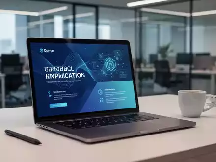 Moderner Arbeitsplatz mit einem Laptop, auf dem eine PowerPoint-Präsentation geöffnet ist. - Foto: über boerse-global.de