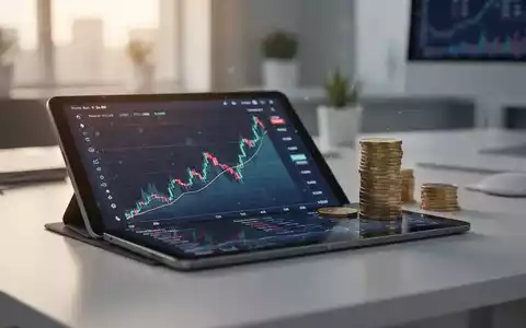 Ein Tablet mit einem Finanzchart und Euro-Münzen auf einem Schreibtisch als Symbol für das neue Altersvorsorgedepot. - Foto: über boerse-global.de