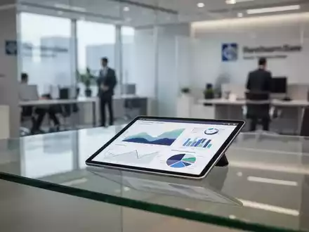 Modernes Büro mit digitalem Tablet und Datenvisualisierungen zur Darstellung von Gehaltsstrukturen. - Foto: über boerse-global.de