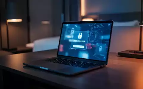 Ein Laptop auf einem Hotelzimmertisch symbolisiert die Gefahr von Phishing-Angriffen auf WLAN-Netzwerke. - Foto: über boerse-global.de
