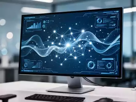 Moderner Computer-Monitor mit abstrakten digitalen Daten und UI-Elementen in einem sauberen Büro. - Foto: über boerse-global.de