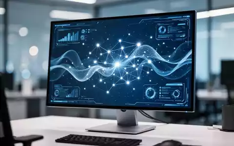 Moderner Computer-Monitor mit abstrakten digitalen Daten und UI-Elementen in einem sauberen Büro. - Foto: über boerse-global.de