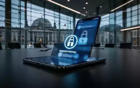 Ein Smartphone mit einer digitalen Sicherheitswarnung vor dem Hintergrund eines modernen Büros im Deutschen Bundestag. - Foto: über boerse-global.de