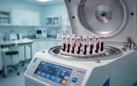 Zentrifuge mit Blutplasma-Proben in einer modernen orthopädischen Praxis zur Behandlung von Kniearthrose. - Foto: über boerse-global.de