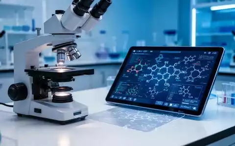 Digitales Display mit biochemischen Daten und medizinische Laborausrüstung zur Erforschung von Entzündungsmarkern. - Foto: über boerse-global.de