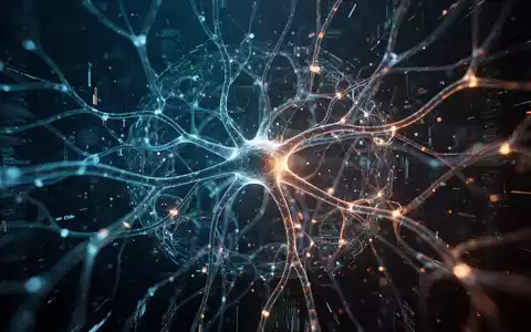 Abstraktes digitales neuronales Netzwerk in blauem und bernsteinfarbenem Licht als Symbol für KI-Sicherheit. - Foto: über boerse-global.de